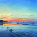 1.7.0 'Saltburn Sunset' 2017 acrylic. 560mm x 360mm SOLD