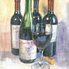 Red wine and bottles. Acrylic.