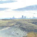 16. View from South Gare. Acrylic 100 x 200mm. 2011.  SOLD.